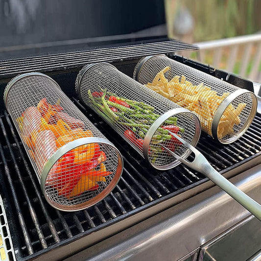 Rolling Grilling Basket Metal BBQ Basket