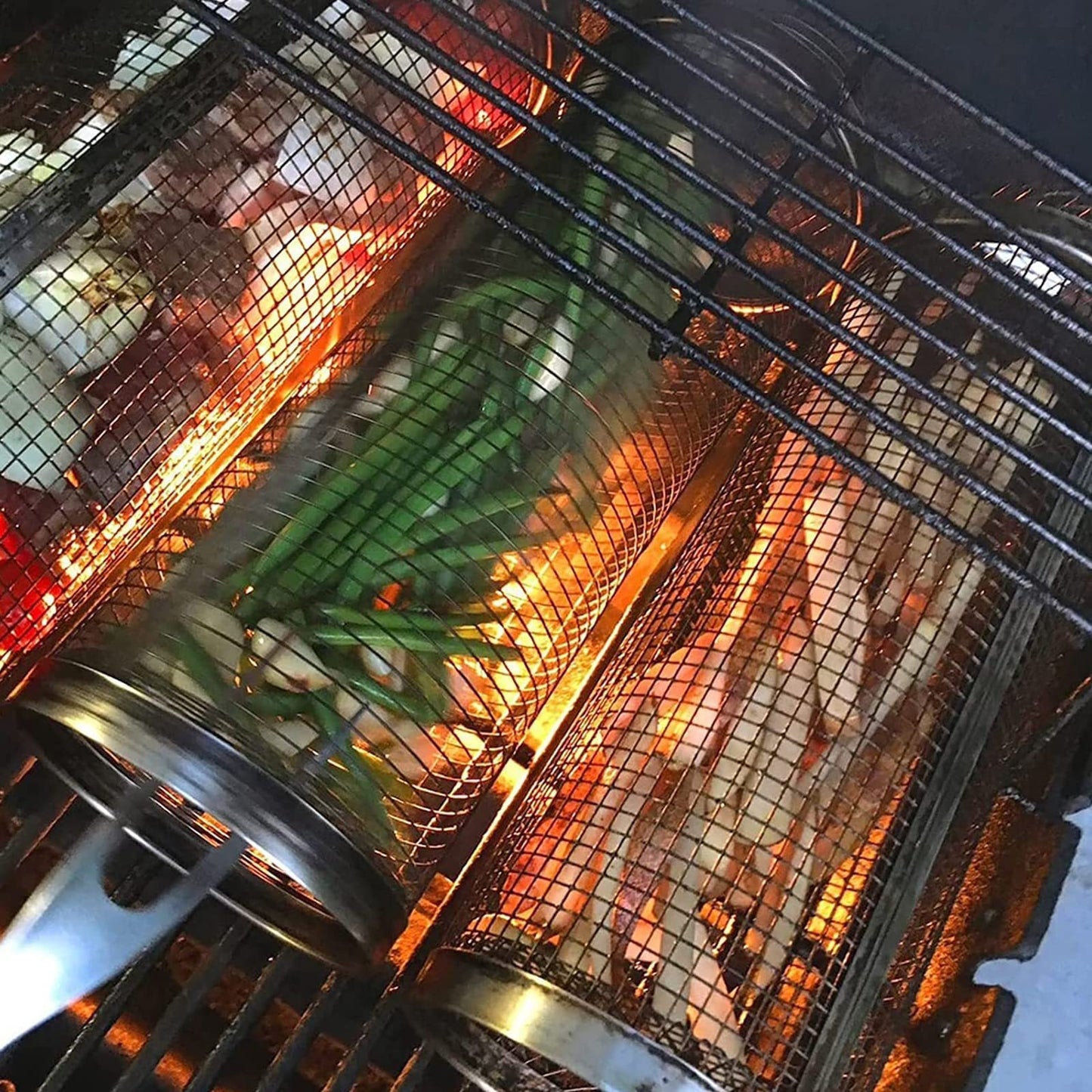 Rolling Grilling Basket Metal BBQ Basket