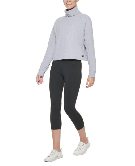 Calvin Klein Womens Performance Ribbed Long-Sleeve Turtleneck Top Large Grey NWT