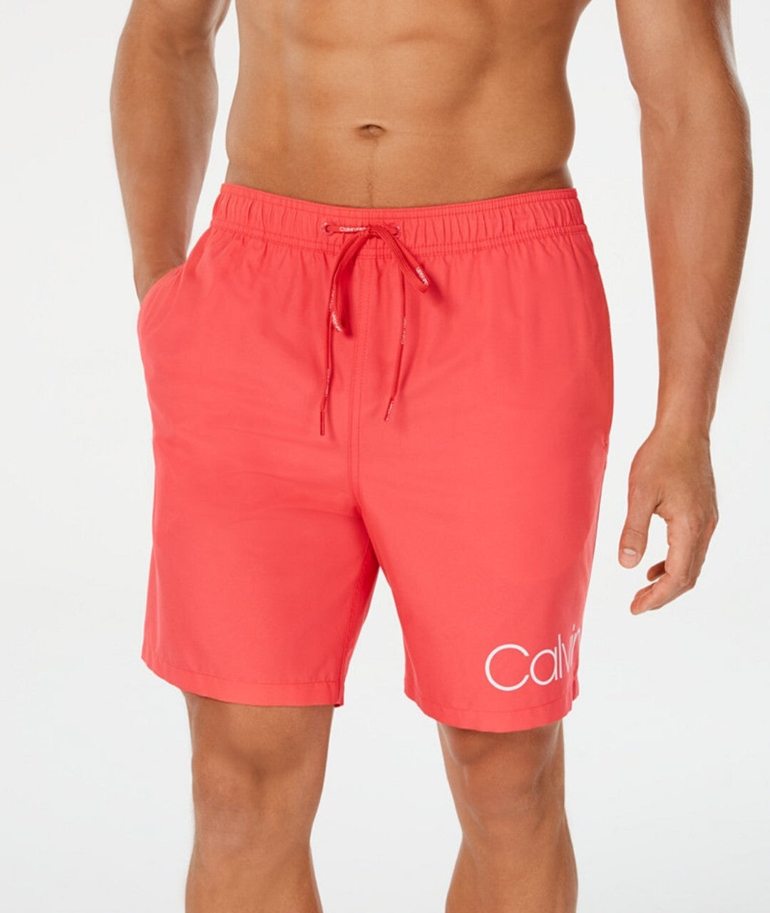 Calvin Klein Men's 7" Volley Logo Quick Dry UPF 50+ Swim Trunks Dark Coral XXL
