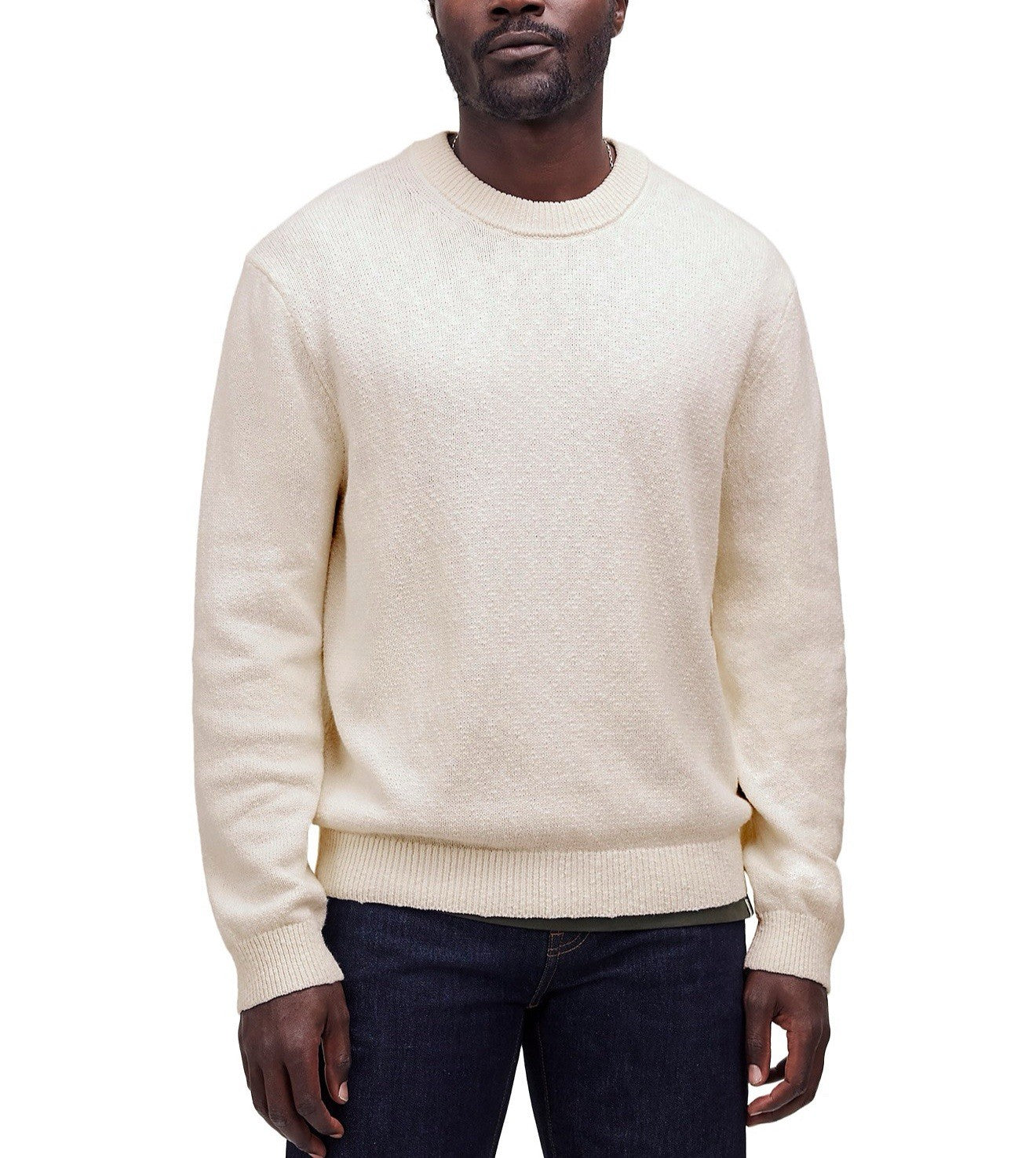 Madewell Men's Long Sleeve Textured Cotton Crewneck Sweater Bright Ivory XL NWT