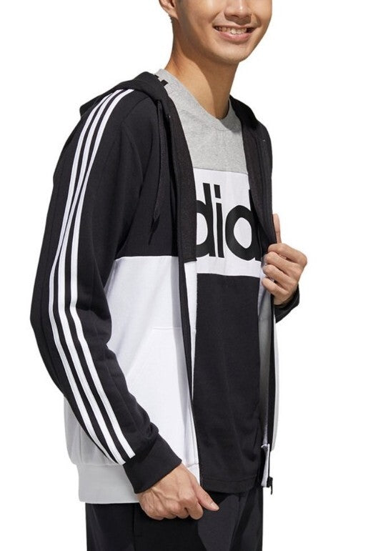 Adidas Mens Essentials 3 Stripe Sweat Shirt Jacket FM3449 black/White Small NWT