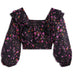Aqua Girls Floral Print Ruffled Top Big Kid Exclusive Color Black Multi L 10/12