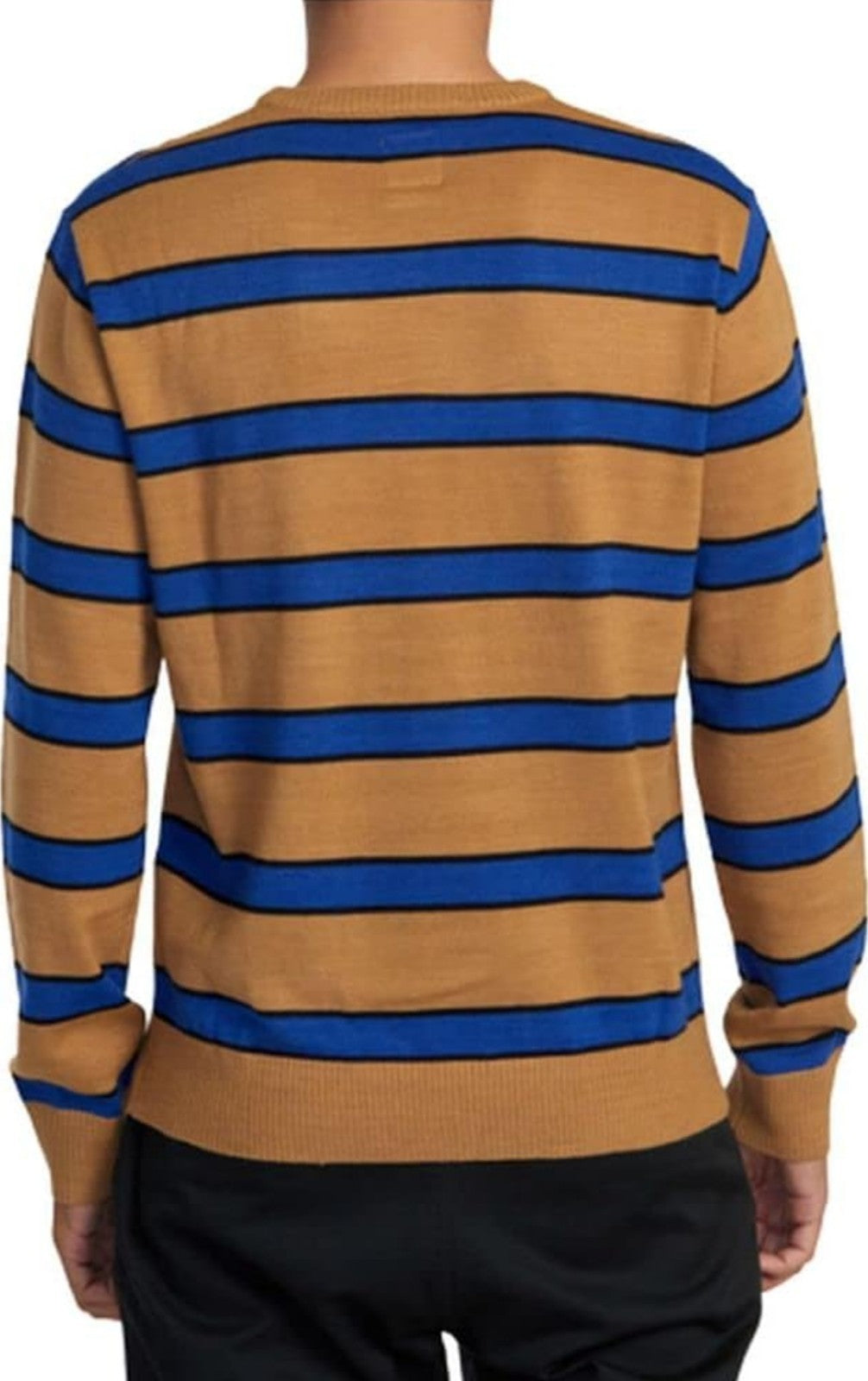 RVCA Mens Regular Fit Pullover Crewneck Sweater Alex StripeButterscotch Large 