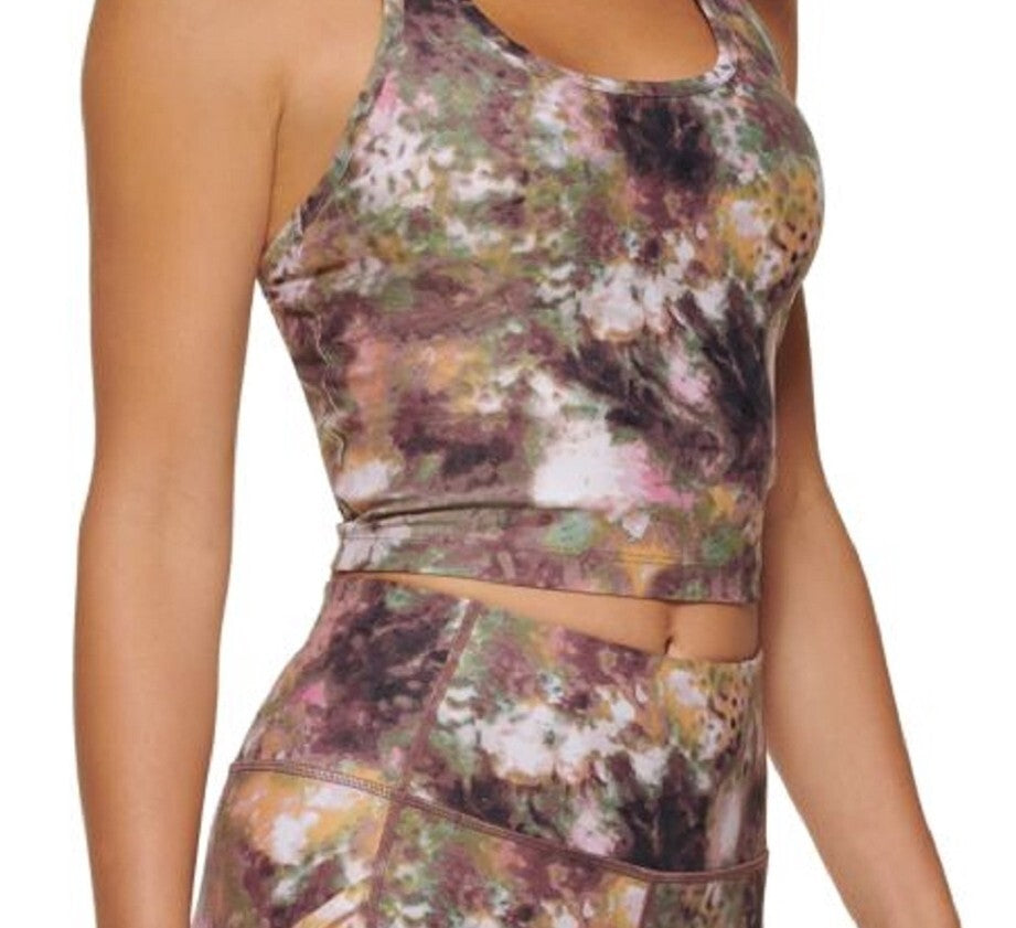 Calvin Klein Women's Performance Printed Racerback Crop Tank Top Ice Leopard NWT