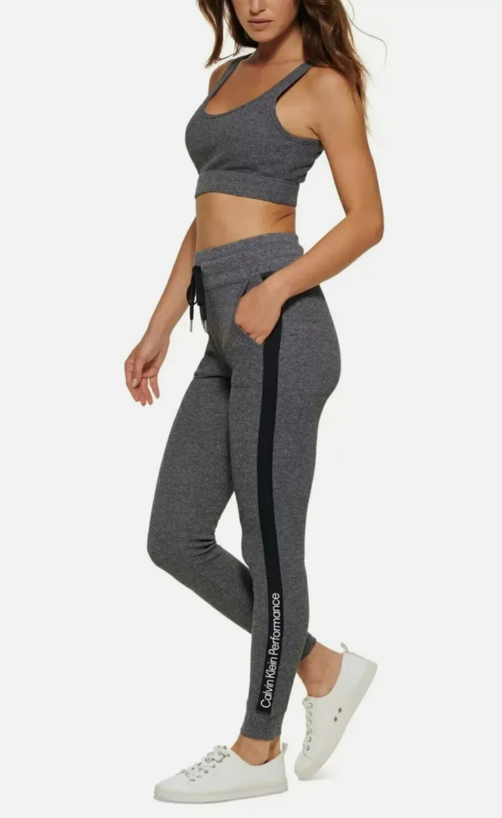 Calvin Klein Womens Logo-Tape Thermal High-Waisted Leggings Color XS Gray New