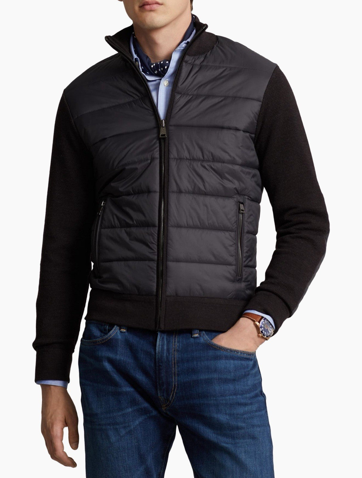Polo Ralph Lauren Mens Wool Blend Hybrid Quilted Full Zip Mock Neck Sweater XXL