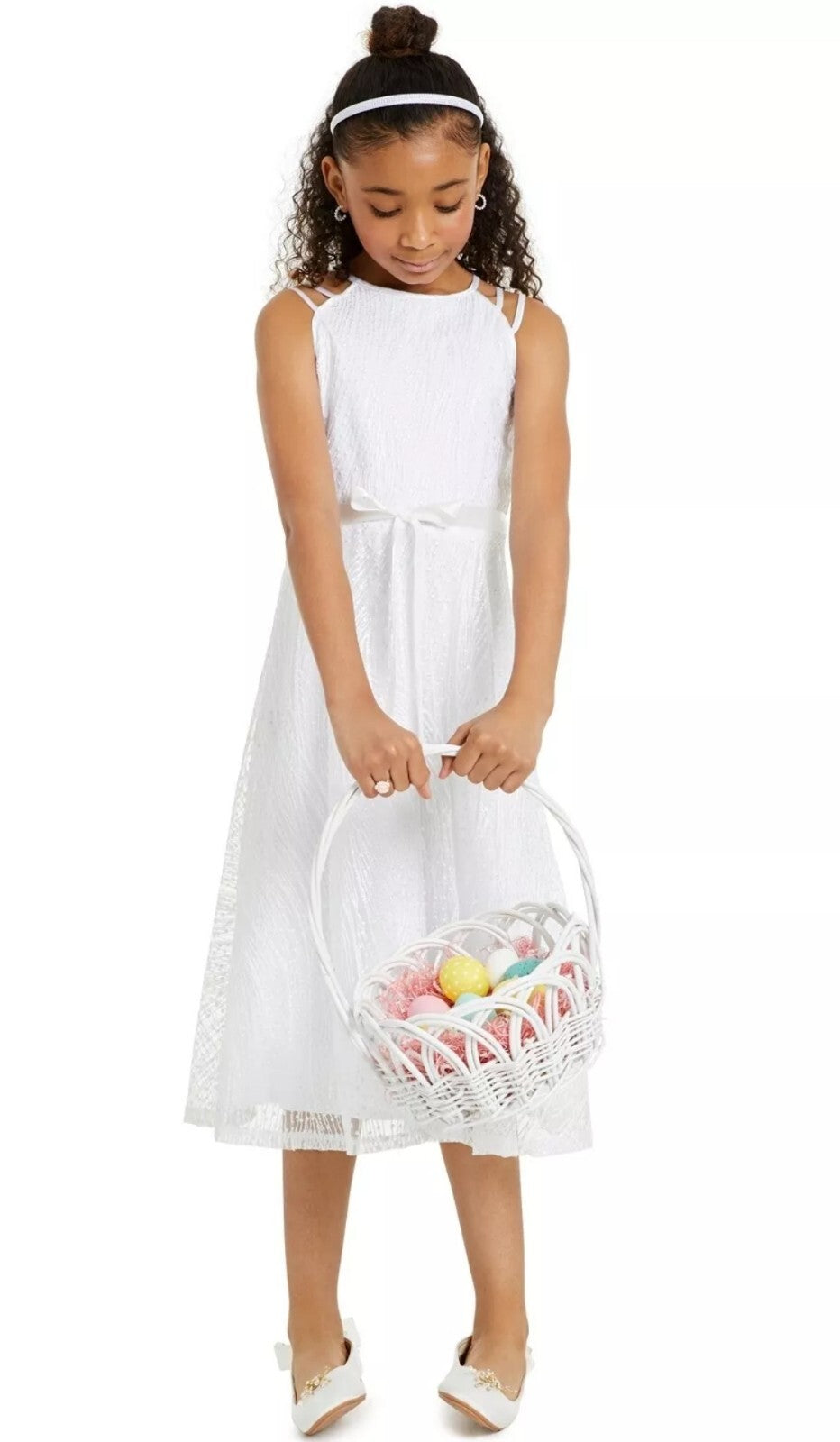 Speechless Big Kids Girls Embroidered Sequin Sleeveless Dress White Size 7 NWT