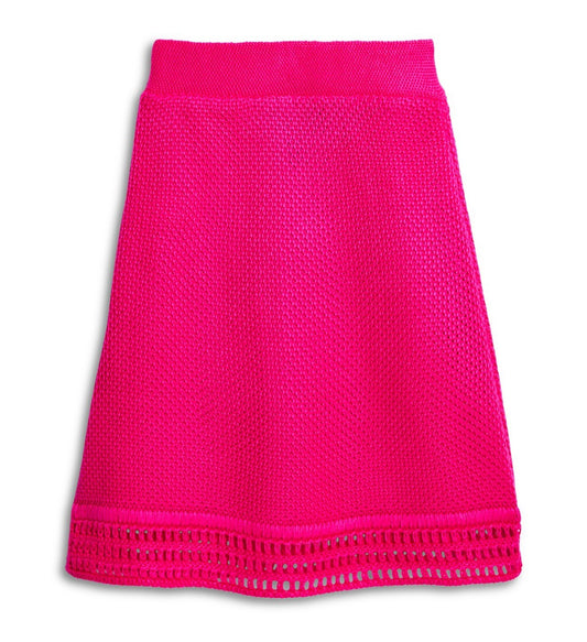 AQUA Girls Crochet A-Line Skirt Elastic Waist Pull On Color Hot Pink New