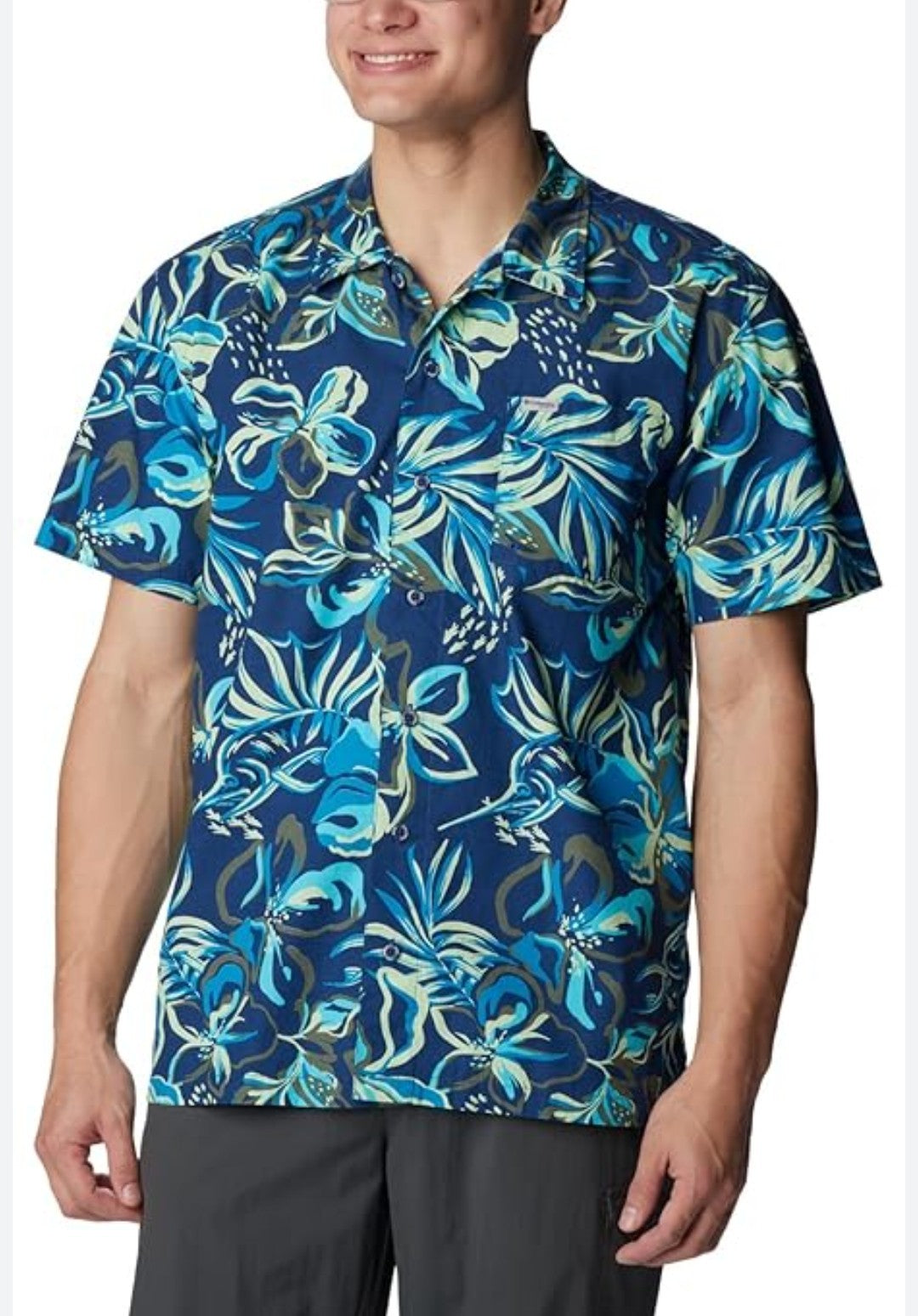 COLUMBIA Men's PFG Trollers Best Tide Camp Shirt Blue Carbon Size M $60 NWT