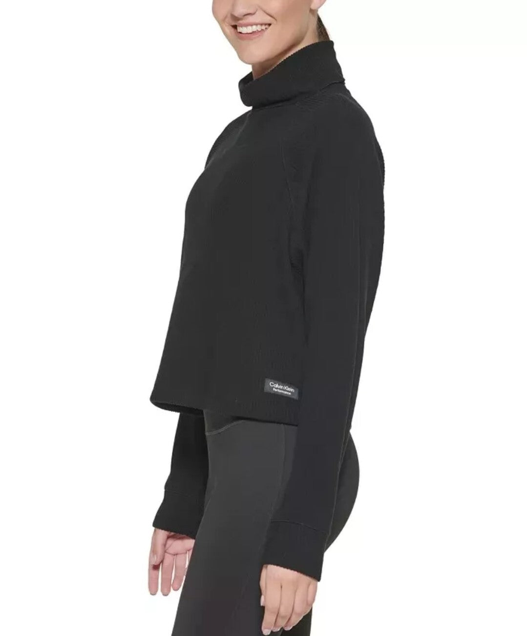 Calvin Klein Women's Performance Ribbed Turtleneck Sweater Black Small, Large 