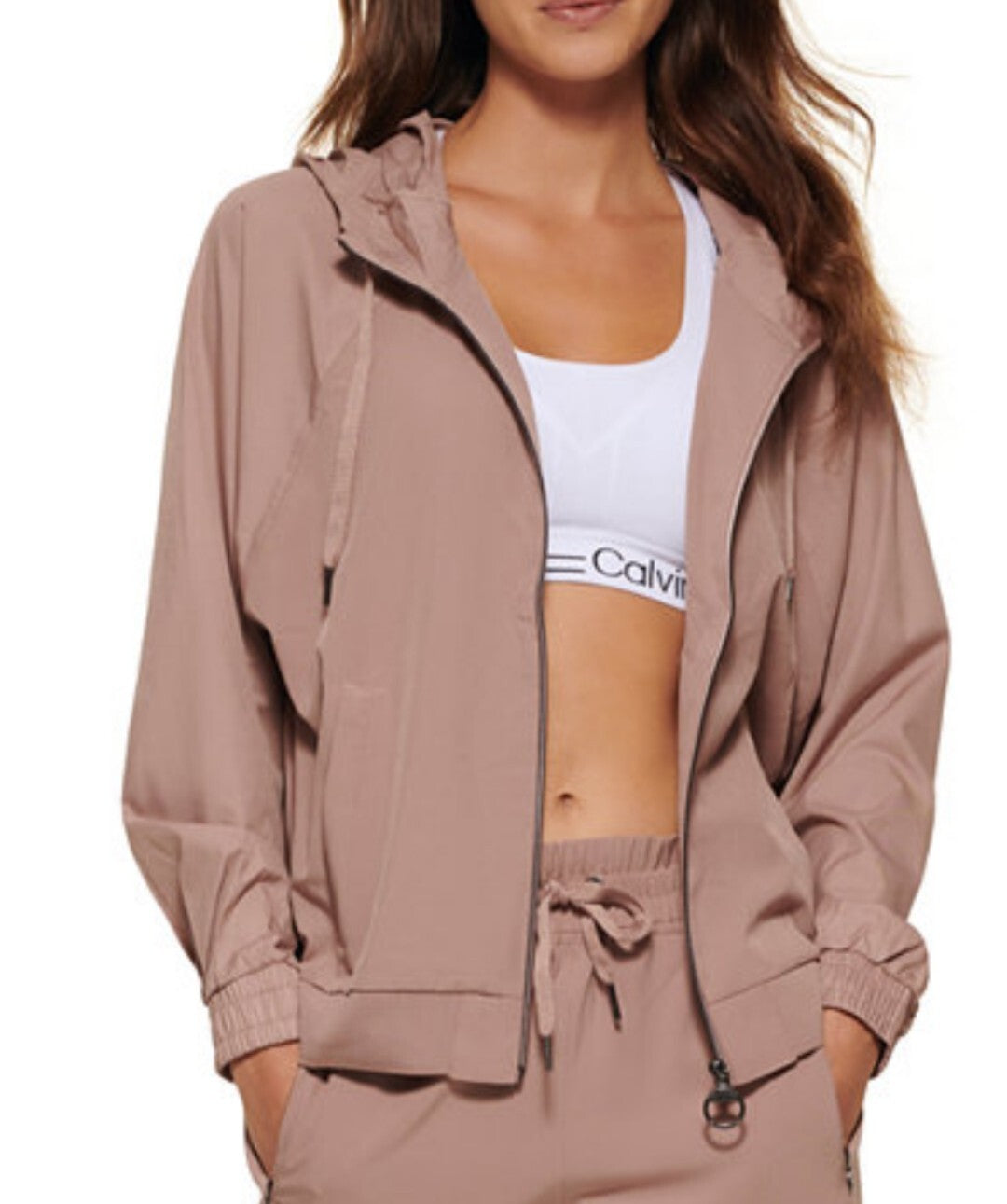 Calvin Klein Women's Shine Block Full Zip Hooded Jacket Color Chateau, XL NWT