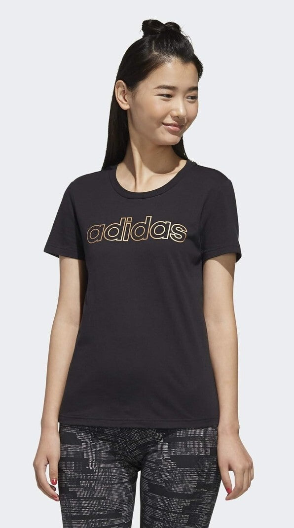 Adidas Women Essentials Branded Tee Black/Copper Metallic FL0164 X-Small New