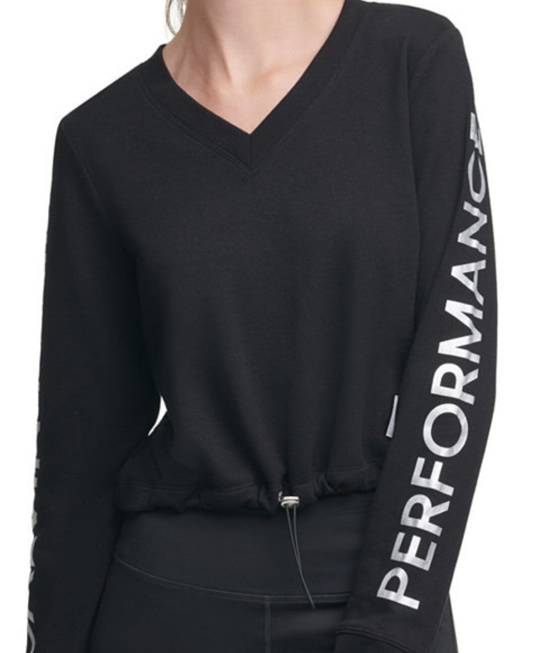 Calvin Klein Women's Performance French Terry Metallic-Logo Top Size XL Black 