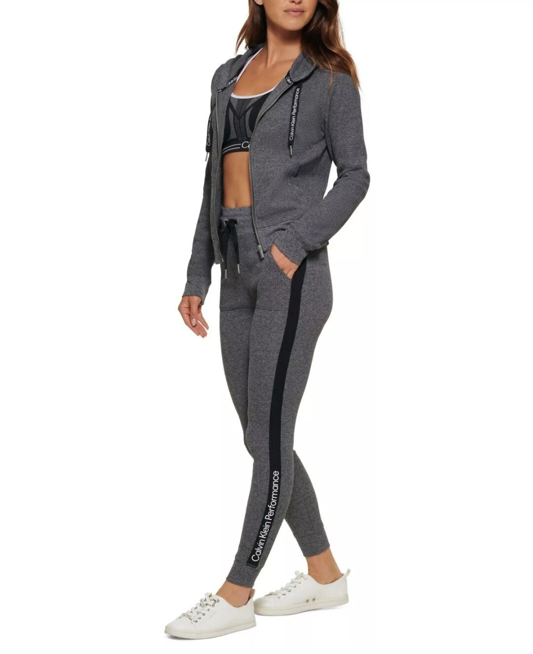 Calvin Klein Womens Logo-Tape Thermal High-Waisted Leggings Color XS Gray New