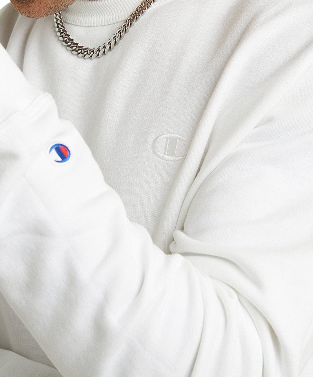 Champion Mens Powerblend Fleece C Logo Crewneck Sweatshirt White Size 2XL NWT