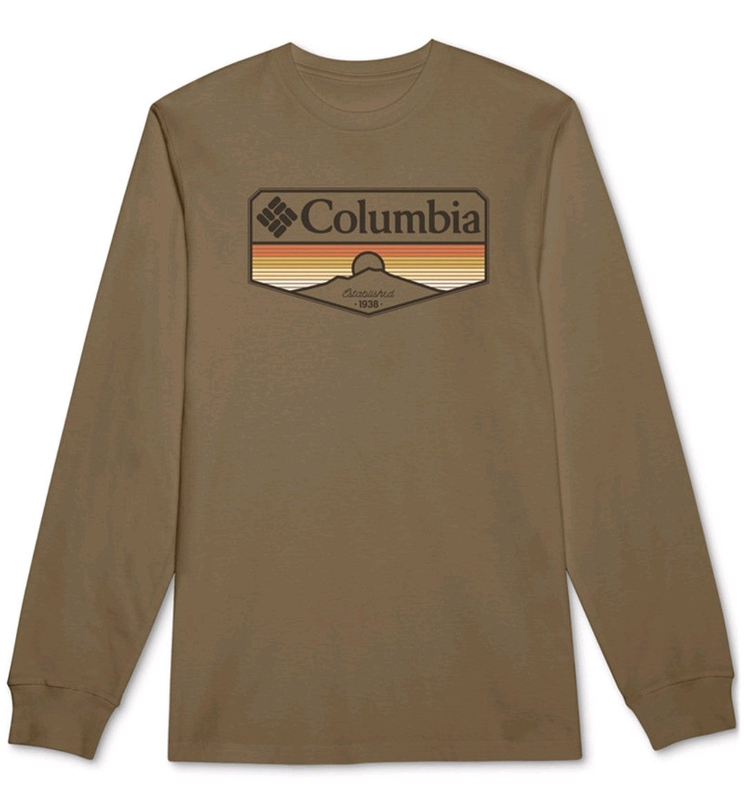 Columbia Men's Sandy Stripe Logo Graphic Long-Sleeve T-Shirt Delta Small NWT