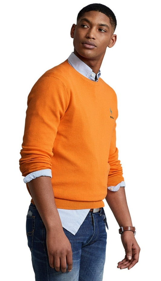 Polo Ralph Lauren Mens Polo Pony Logo Soft Cotton Crewneck Sweater Orange L NWT