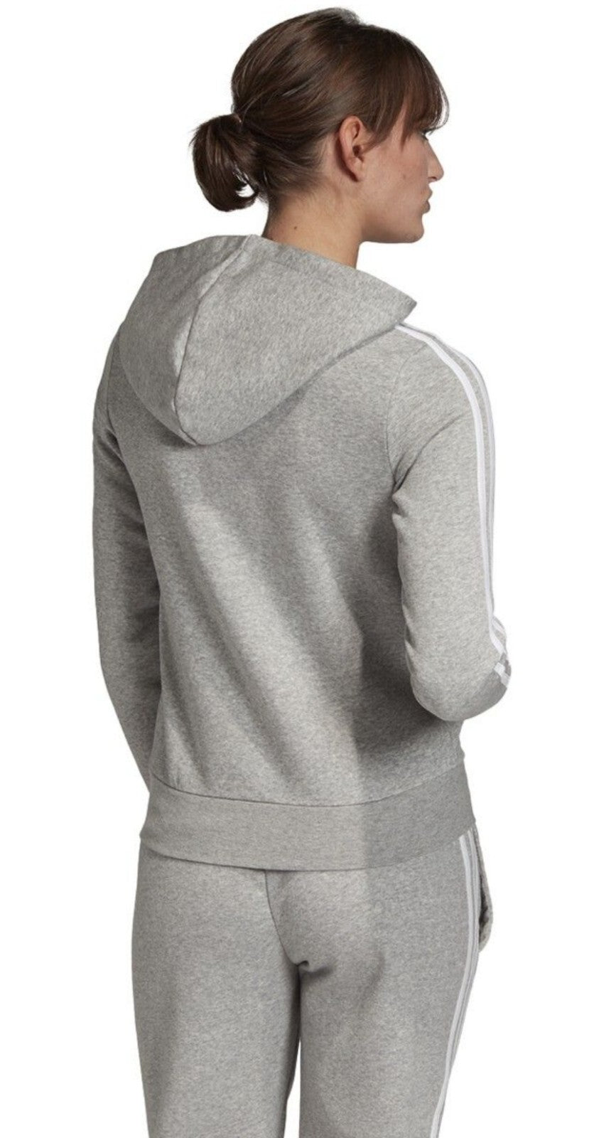 Adidas Women's Essentials 3-Stripe Full Zip Hoodie Grey Heather XS E10683 New