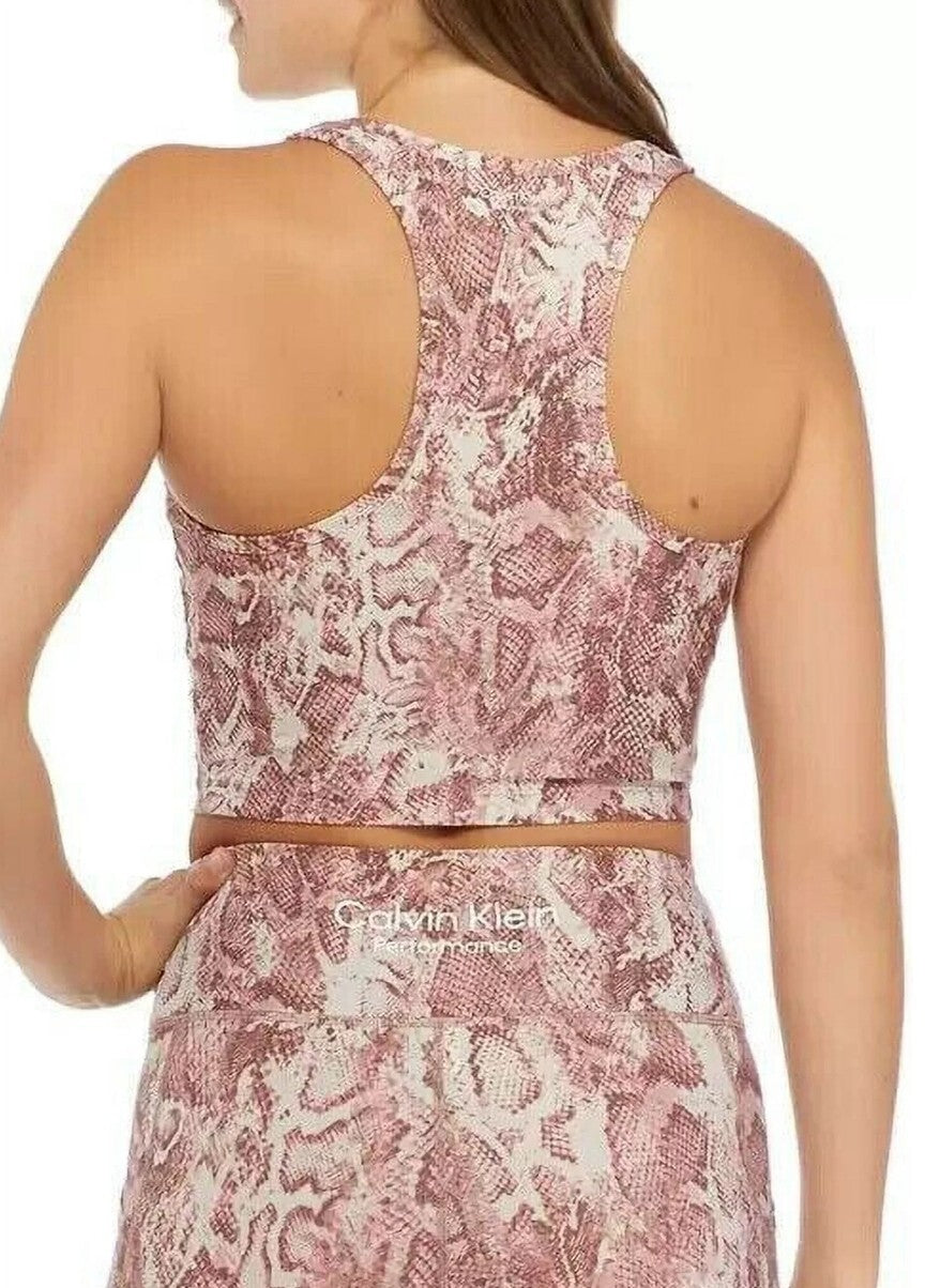 Calvin Klein Womens Performance Printed Racerback Crop Tank Top Python Mauve NWT