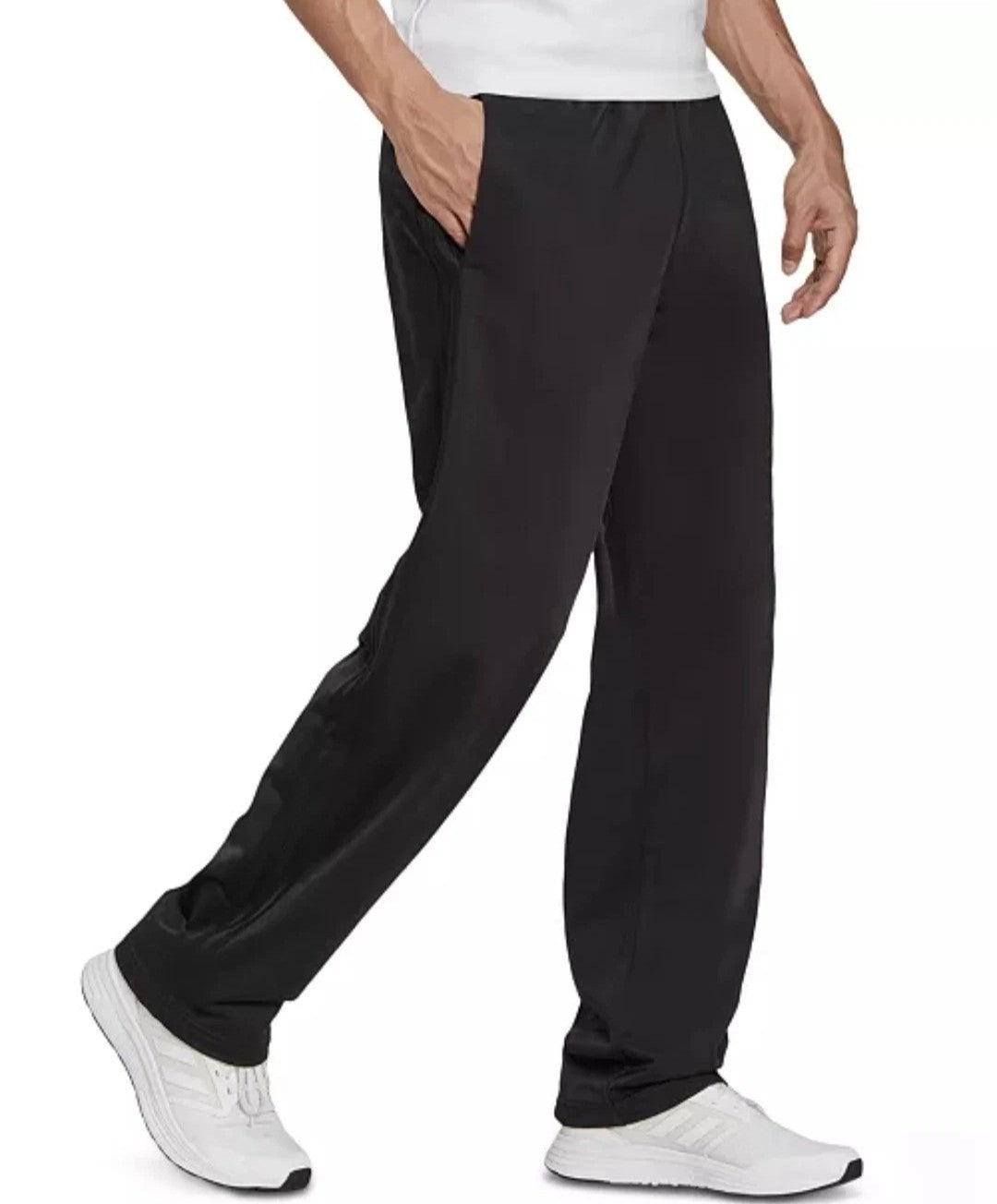 ADIDAS Mens Primegreen Essential Warm Up Open Hem 3 Stripe Track Pants Black NWT