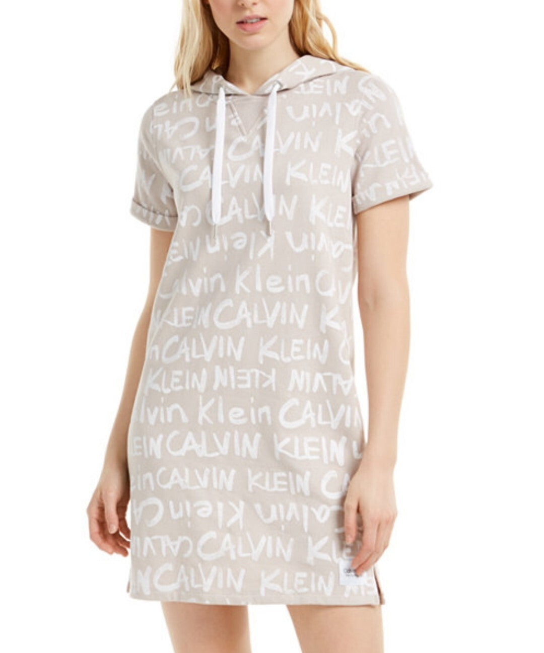 Calvin Klein Women's Brushed-logo Hoodie Dress, Color Beige Combo Size XL NWT