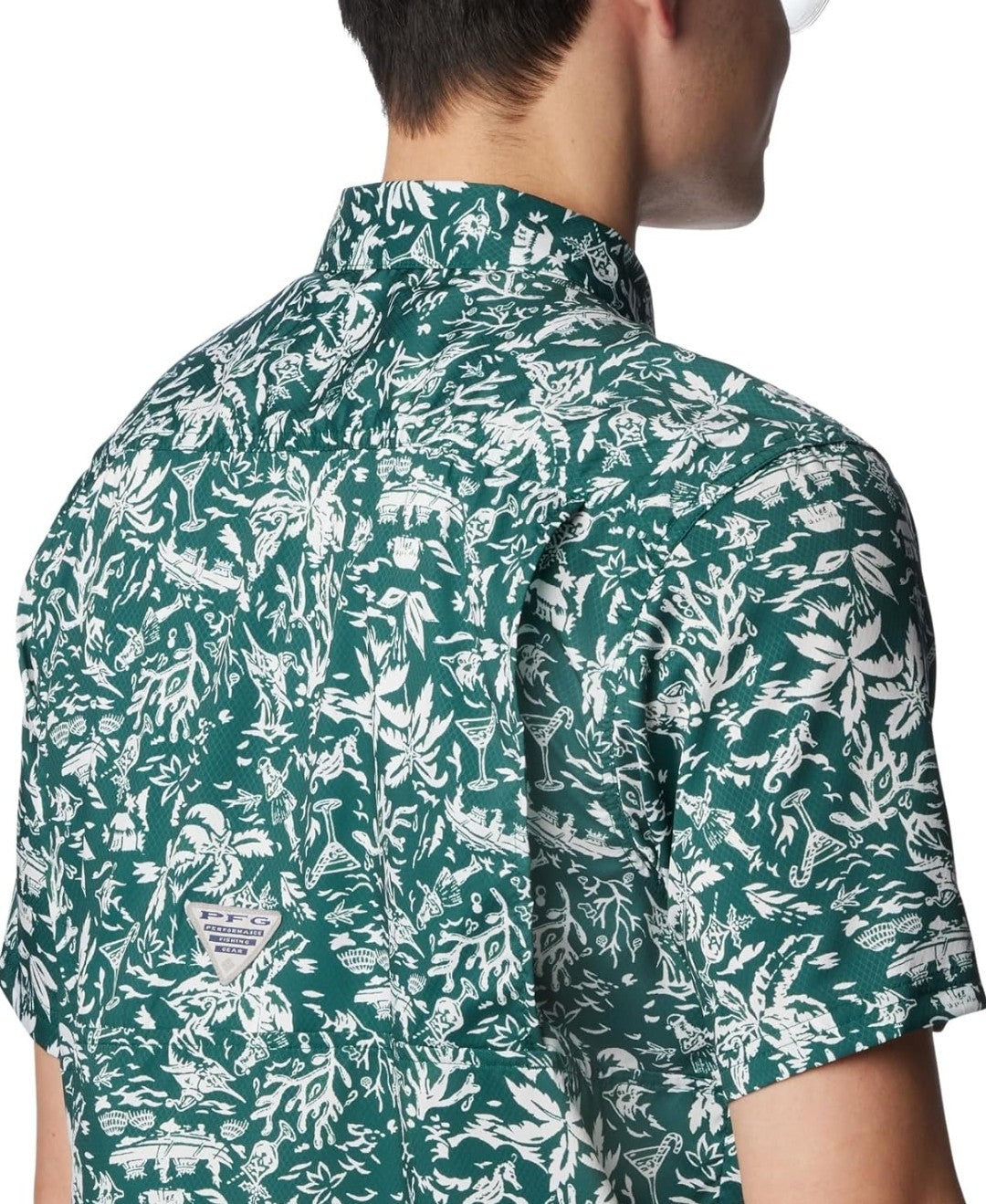 COLUMBIA Men's PFG Super Slack Tide Camp Shirt Green Print Small Omni-Wick NWT