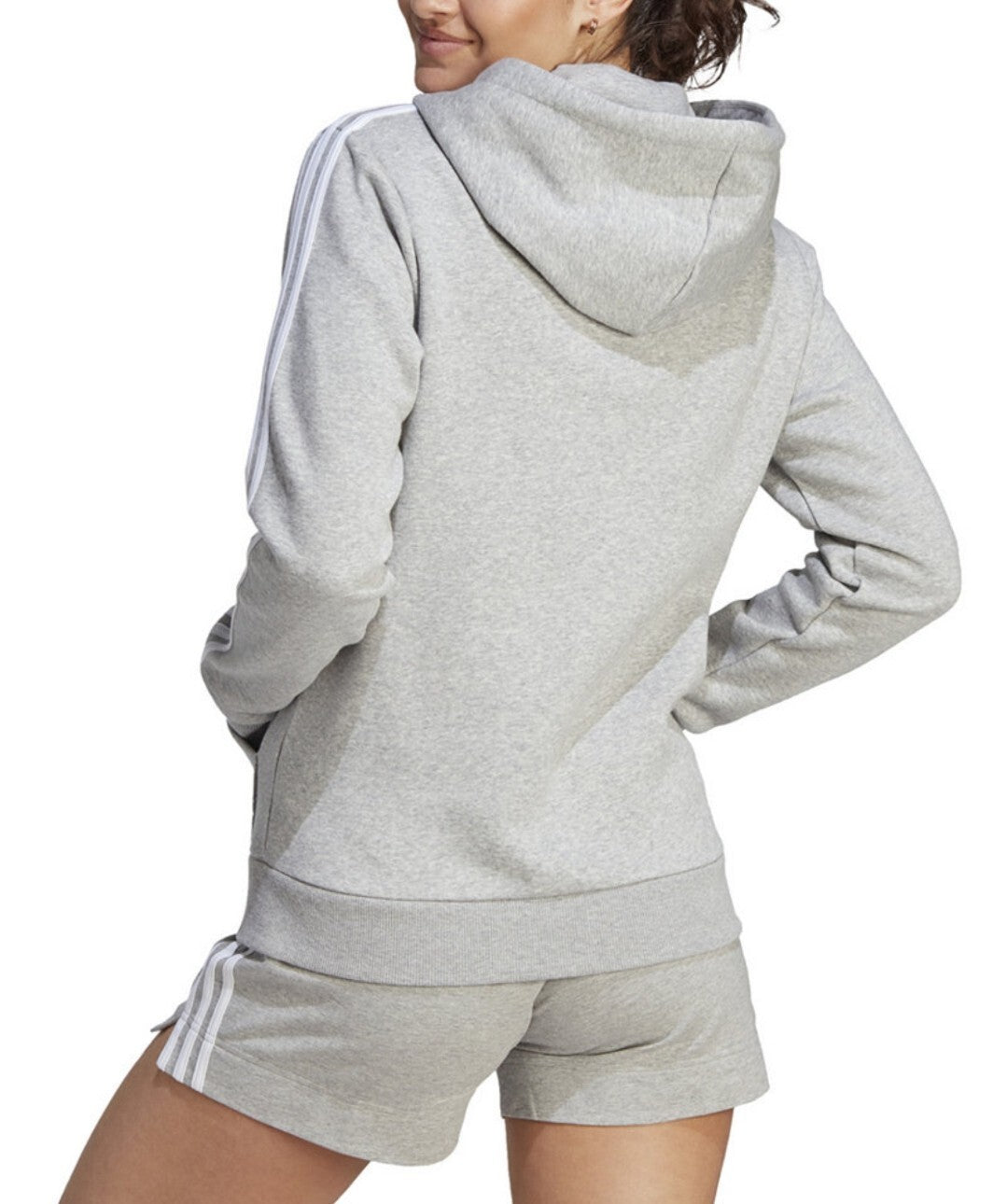 Adidas Women's Essentials 3-Stripe Full Zip Hoodie Grey Heather XS E10683 New
