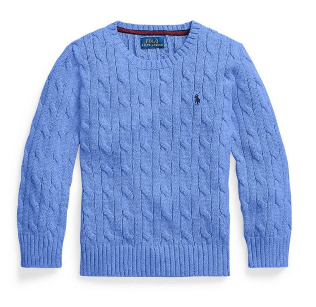 Polo Ralph Lauren Kids Cable Knit Crewneck Sweater in Harbor Island Blue Size 3