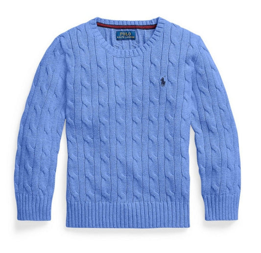 Polo Ralph Lauren Kids Cable Knit Crewneck Sweater in Harbor Island Blue Size 3