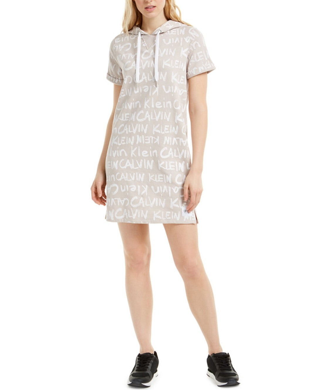 Calvin Klein Women's Brushed-logo Hoodie Dress, Color Beige Combo Size XL NWT