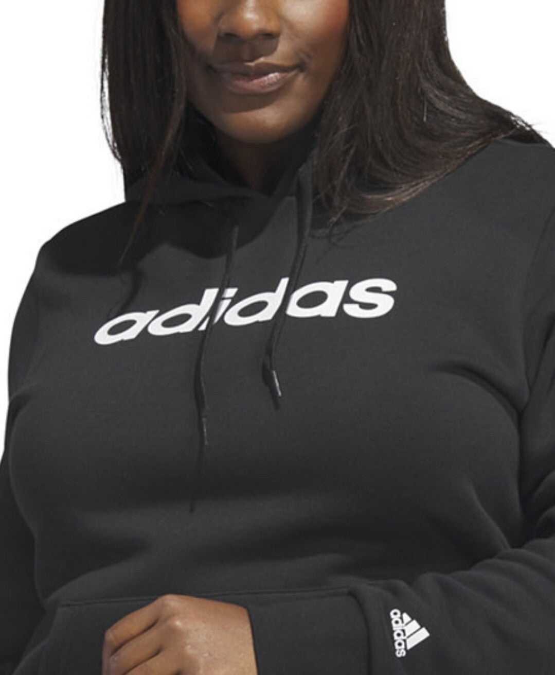 Adidas Women's Plus Size Trendy Pullover Logo Print Fleece Hoodie Black NWT