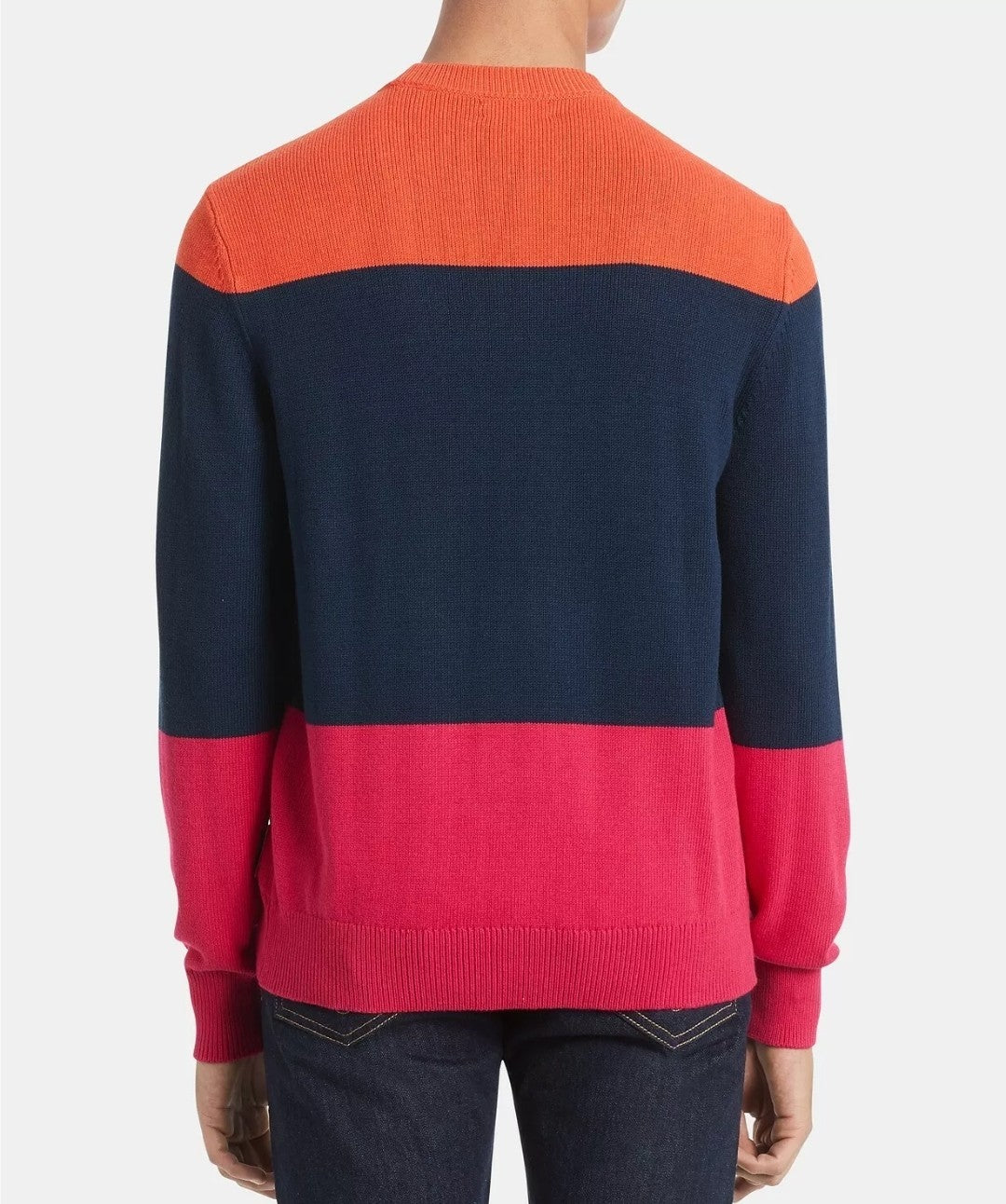Calvin Klein Mens Colorblocked Cotton Blend Stripe Sweater Lrg Blue Orange Pink