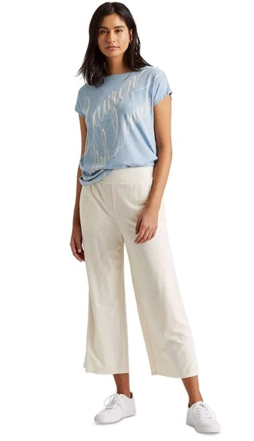 Lauren Ralph Lauren Women's Hemp Wide-leg Trouser Color Pale Cream Size XXL New