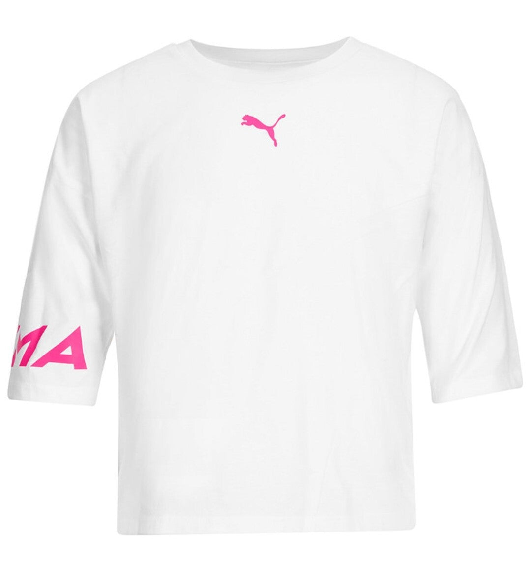 PUMA Big Kids' Girls' Essentials Logo Print Tee T-Shirt White Size XL New