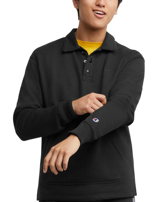 Champion Mens Powerblend Classic Fit Rugby Long Sleeves Shirt Medium Black NWT