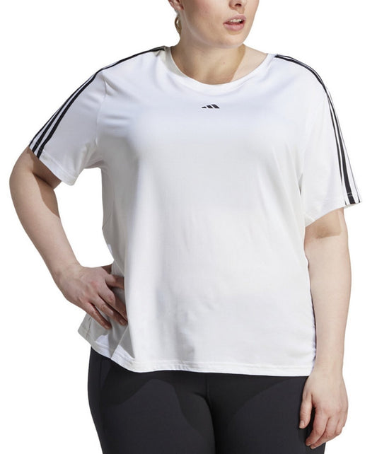 Adidas Women's Plus Size Aeroready Train Essentials 3-Stripes T-Shirt White NWT