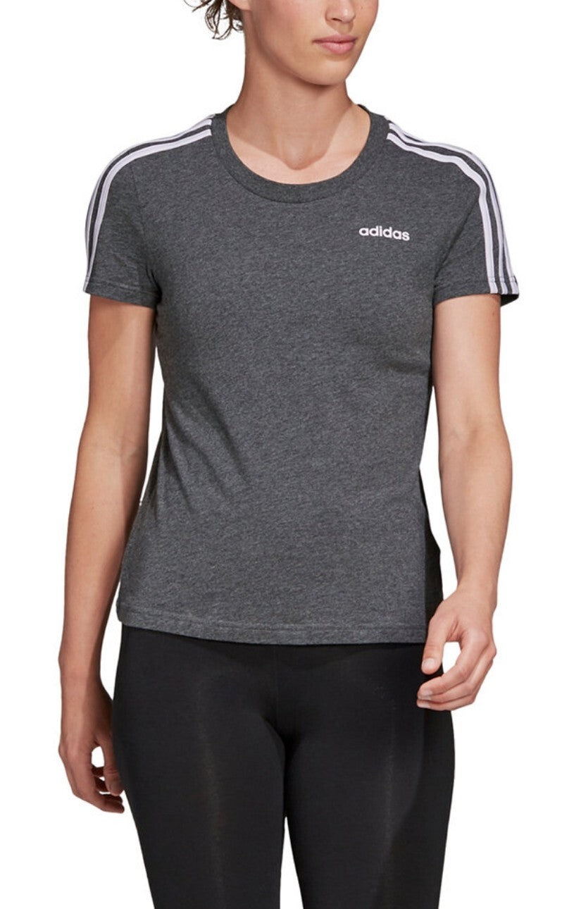 Adidas Women's Essentials 3 Strip Slim Tee, Dark Grey Heather Size XL New