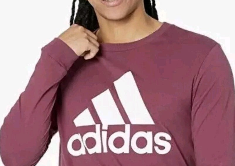 Adidas Men's Basic Badge of Sport Long-Sleeve Crewneck T-Shirt Victory Crimson