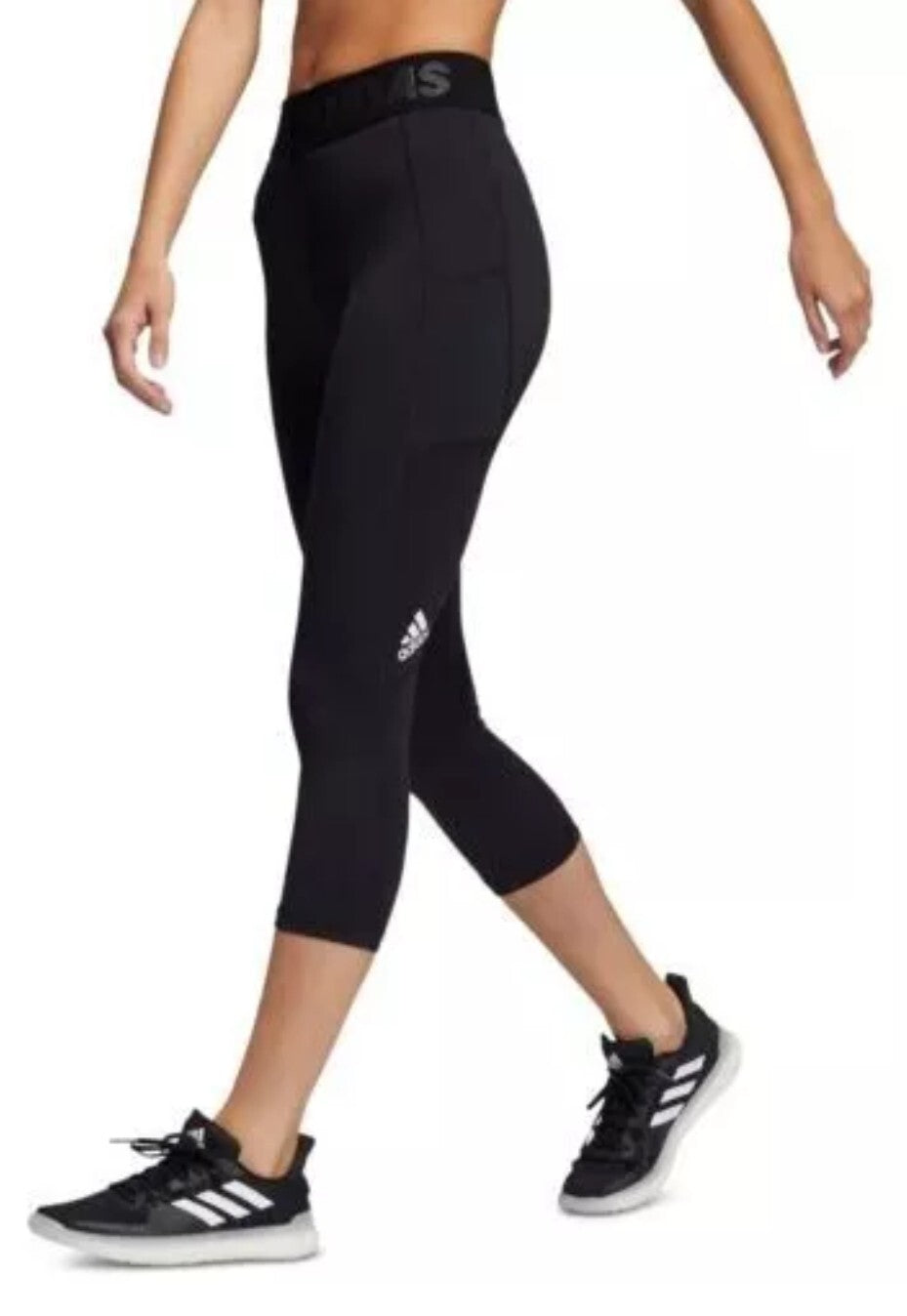 Adidas Womens Mid Rise 3/4 3 Bars Training Tights Color Black Size X-Small New