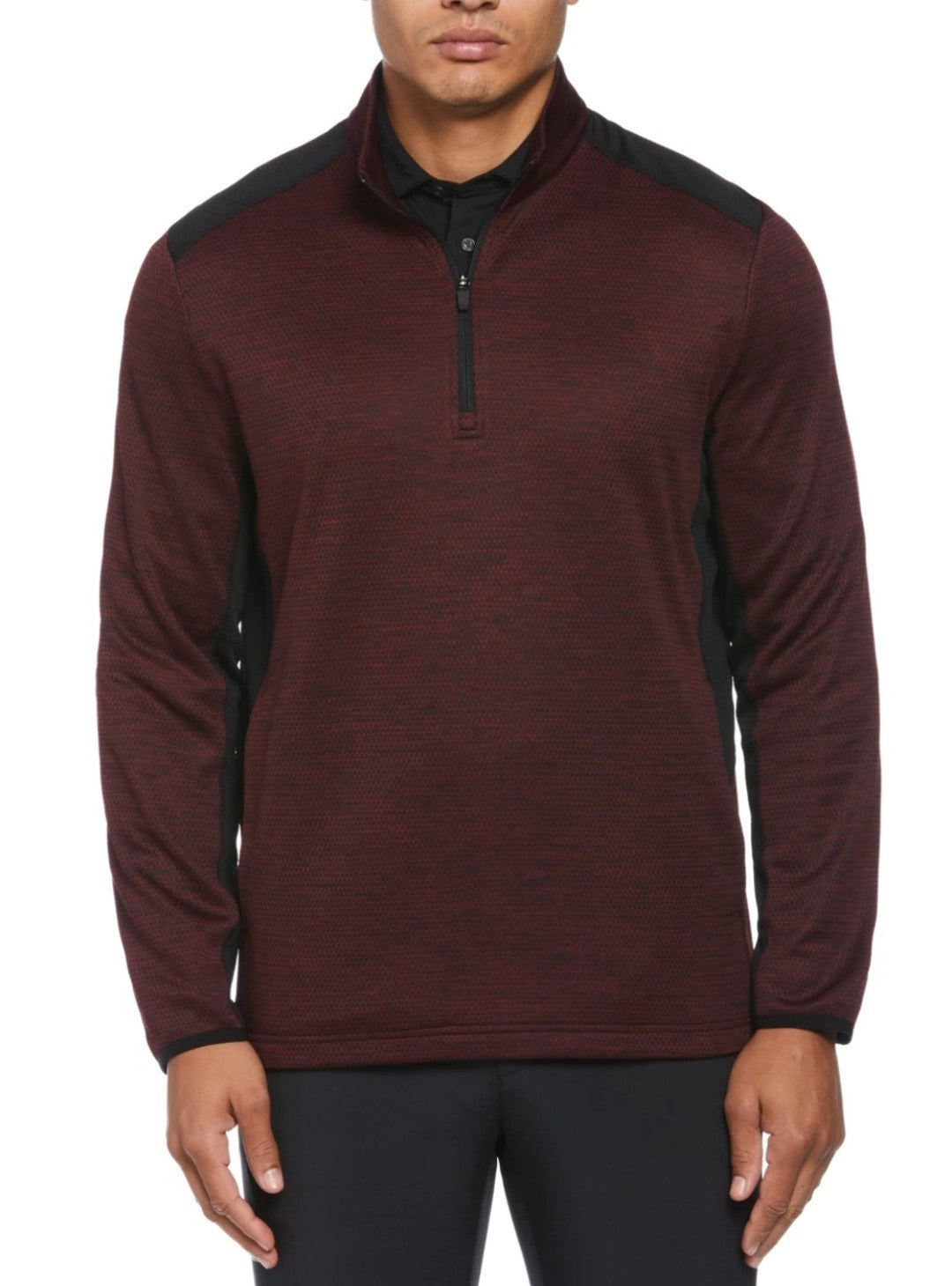 PGA TOUR Men Two Tone Space Dyed Quarter Zip Golf Pullover Top Maroon Heather