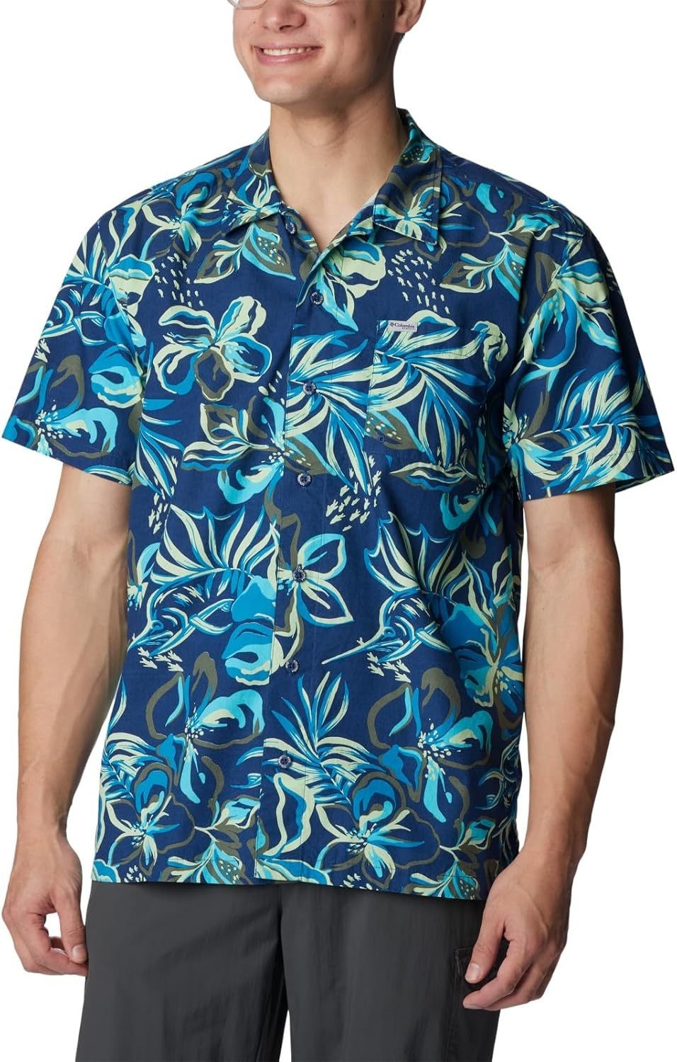COLUMBIA Men's PFG Trollers Best Tide Camp Shirt Blue Carbon Size M $60 NWT