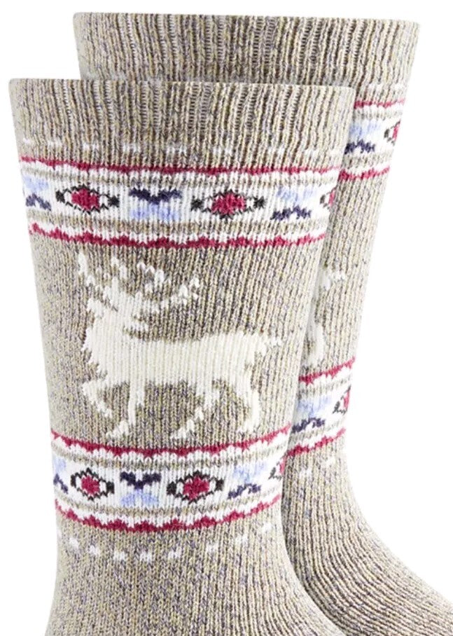 2 Pack Sun + Stone Men's Deer Striped Fleece lined Socks Beige 10-13 Reg NWT