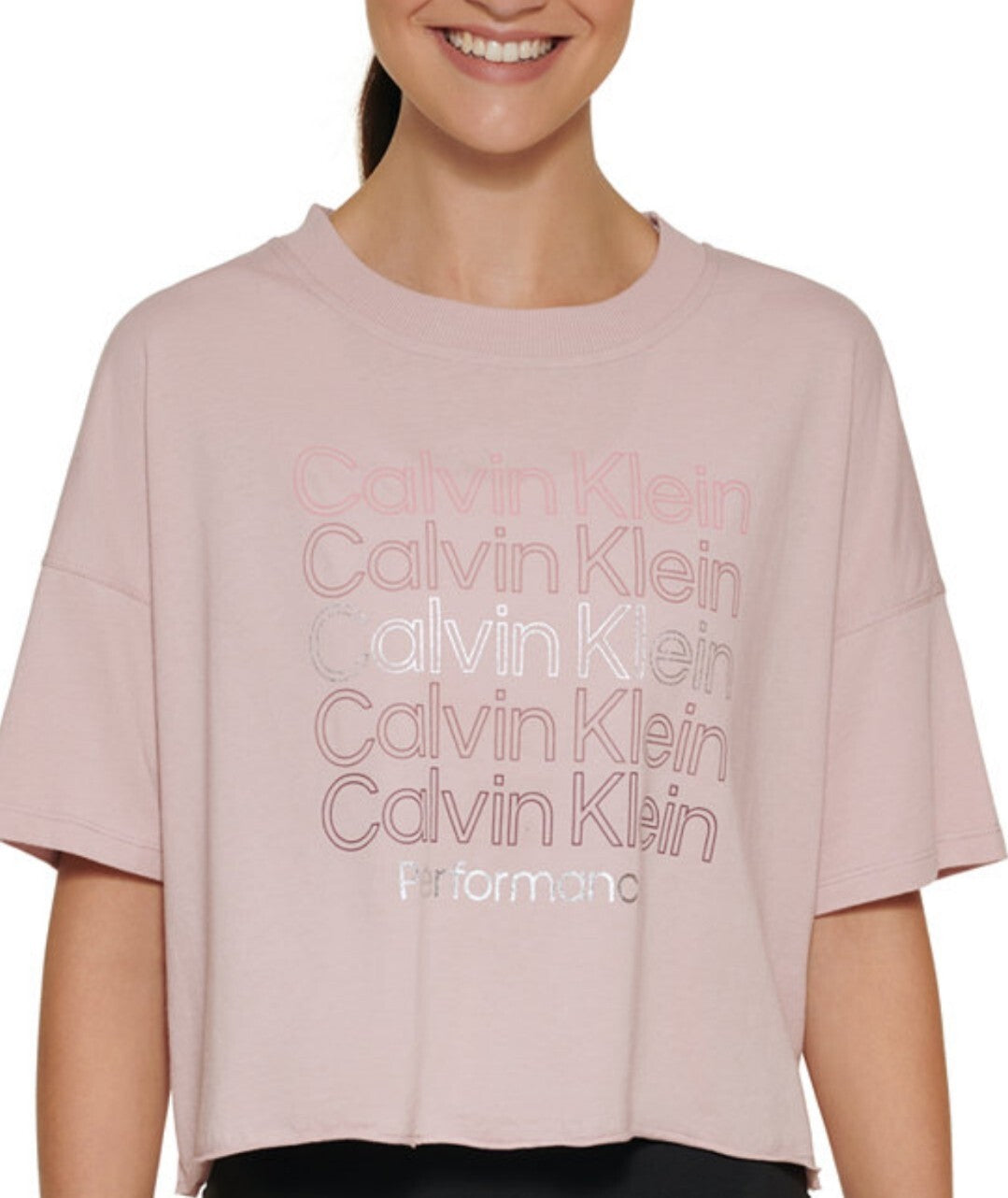 Calvin Klein Womens Performance Multi Logo Cropped T-Shirt Secret Size Small NWT