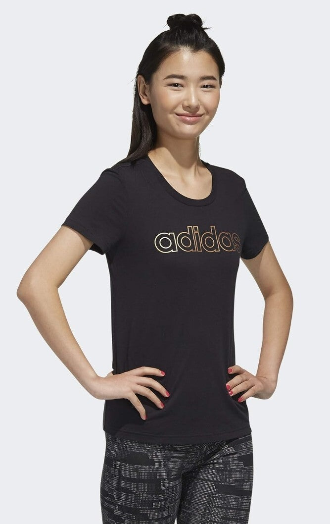 Adidas Women Essentials Branded Tee Black/Copper Metallic FL0164 X-Small New
