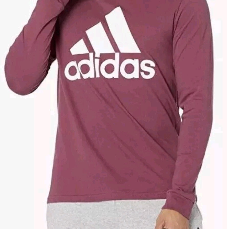 Adidas Men's Basic Badge of Sport Long-Sleeve Crewneck T-Shirt Victory Crimson
