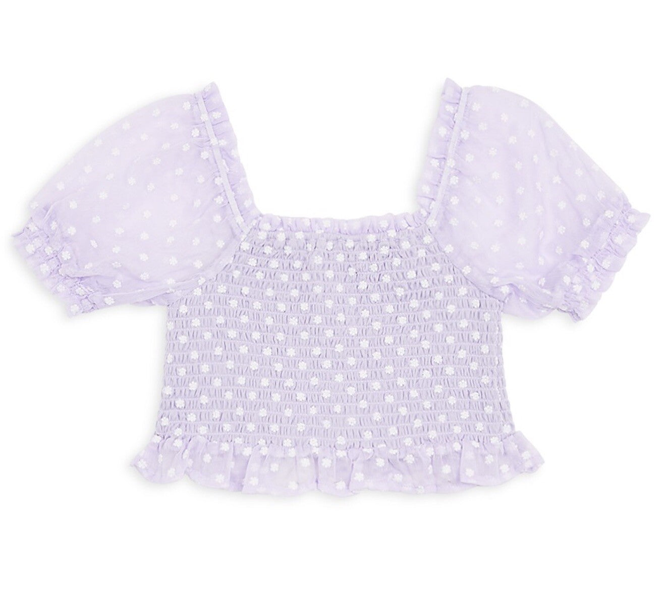 AQUA Girls Daisy Clip Dot Puff Sleeve Top Square Neck Big Kid Color Lilac New