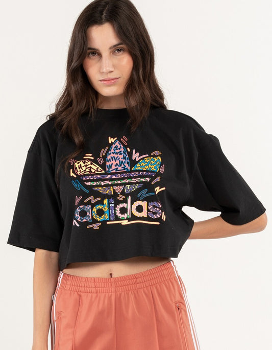 Adidas Women's Originals X Kris Andrew Love Unites Crop T-Shirt Black Large NWT
