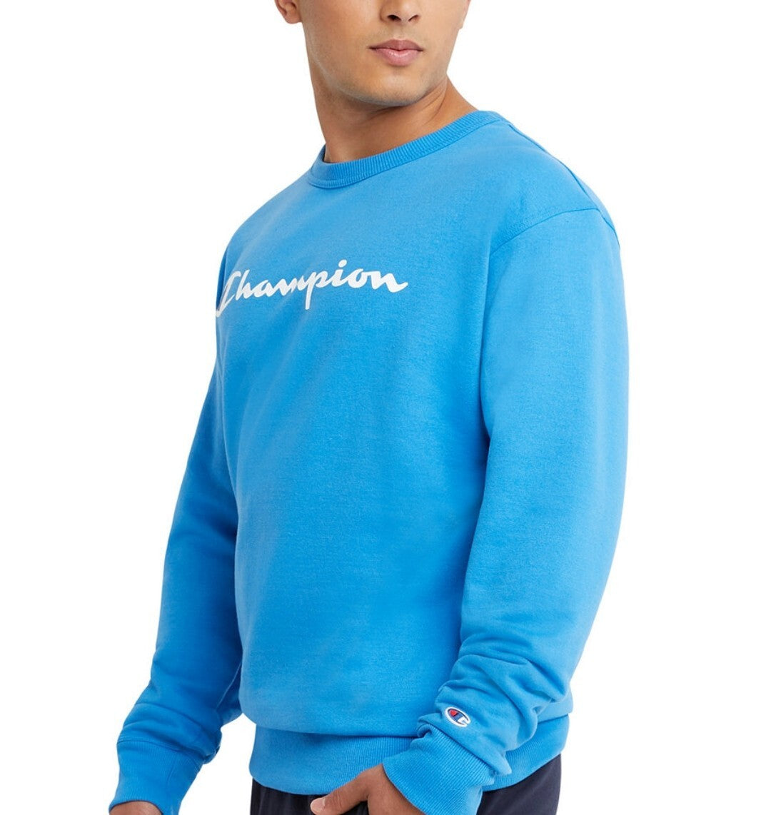Champion Mens Powerblend Graphic Fleece Long Sleeve Pullover Sweater 2XL Blue