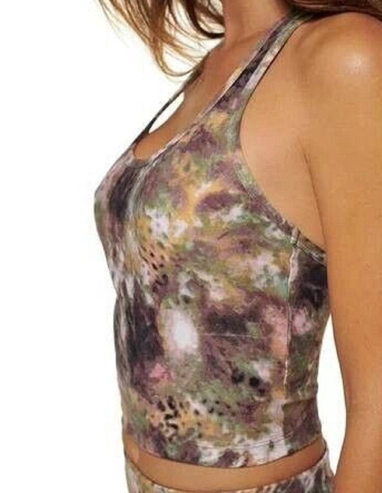 Calvin Klein Women's Performance Printed Racerback Crop Tank Top Ice Leopard NWT